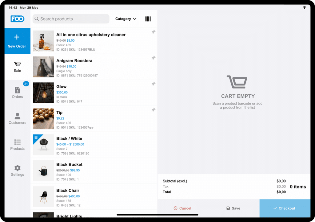 Captura de ecrã da nova navegação Foosales.
