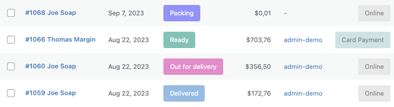Ni Woocommerce Προσαρμοσμένη κατάσταση παραγγελίας Λίστα παραγγελιών