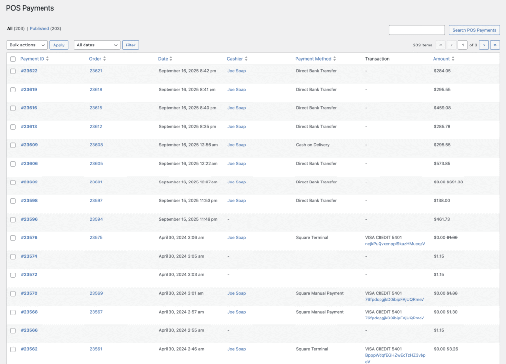 Screenshot Of Foosales Reports Screen Displaying Recent Pos Transactions.