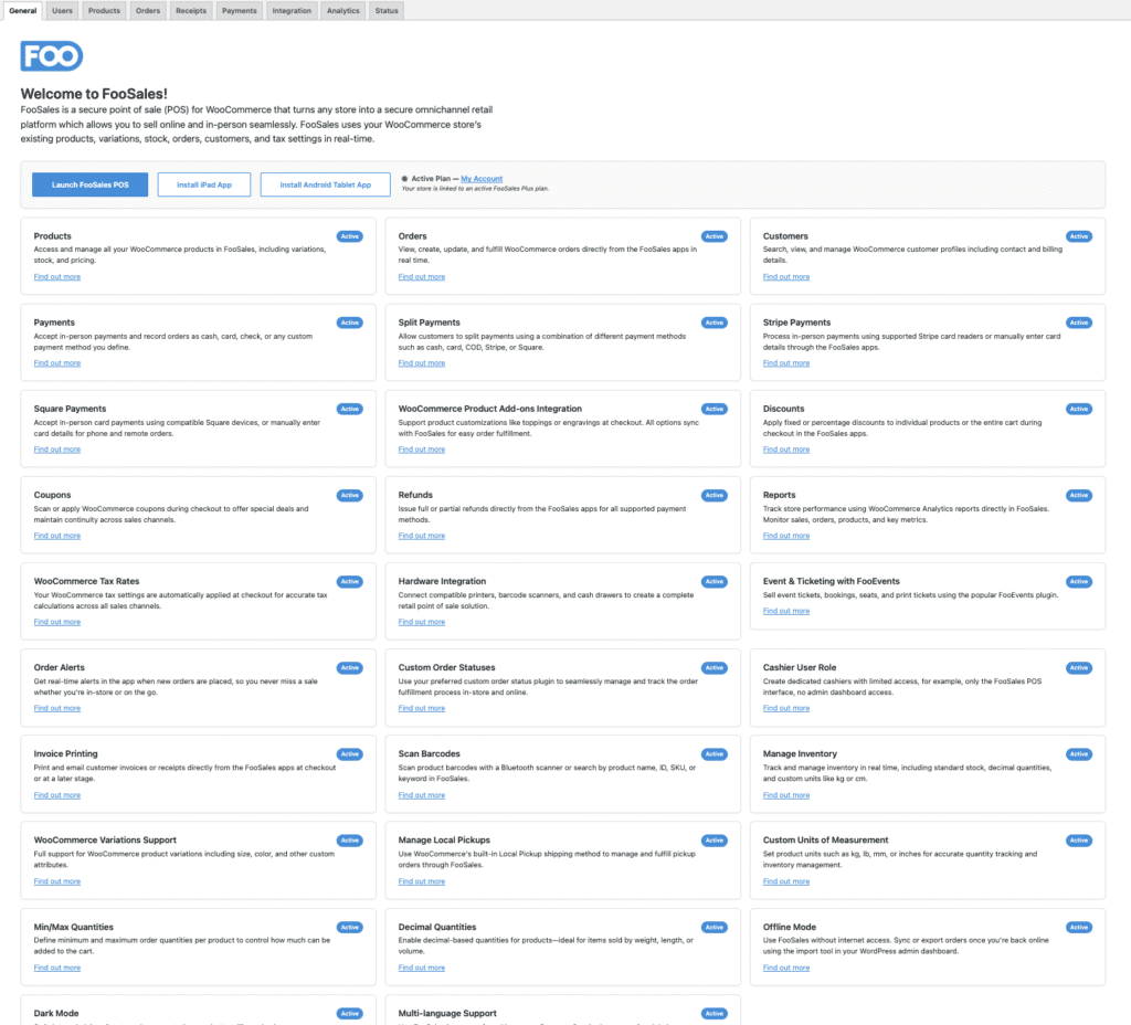 Screenshot Of The Foosales Plugin Settings Dashboard.
