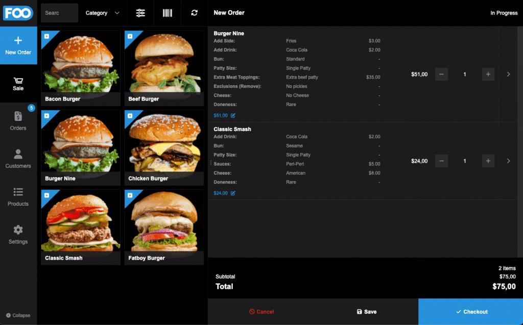 Στιγμιότυπο μιας παραγγελίας στο Foosales που δείχνει τα πεδία του Woocommerce Product Add-On.